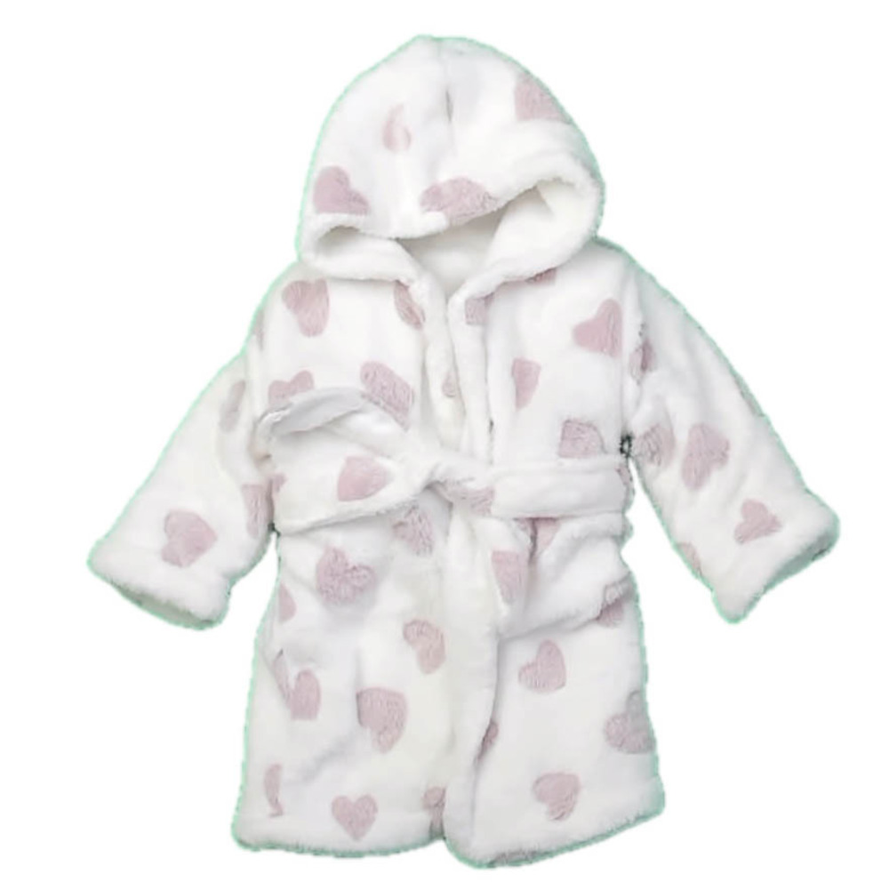 Blankets & Beyond Girls White | Pink Hearts Bathrobe size: 18-24 Months